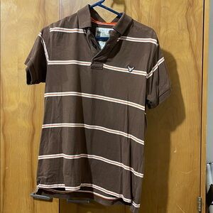 Classic Brown Polo with Orange and White Accents